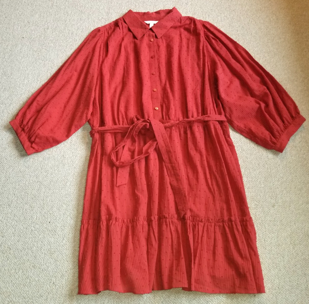 Womens Dress-LC by LAUREN CONRAD-orange dotted Swiss 'Mini Shirtdress' tiered-2X